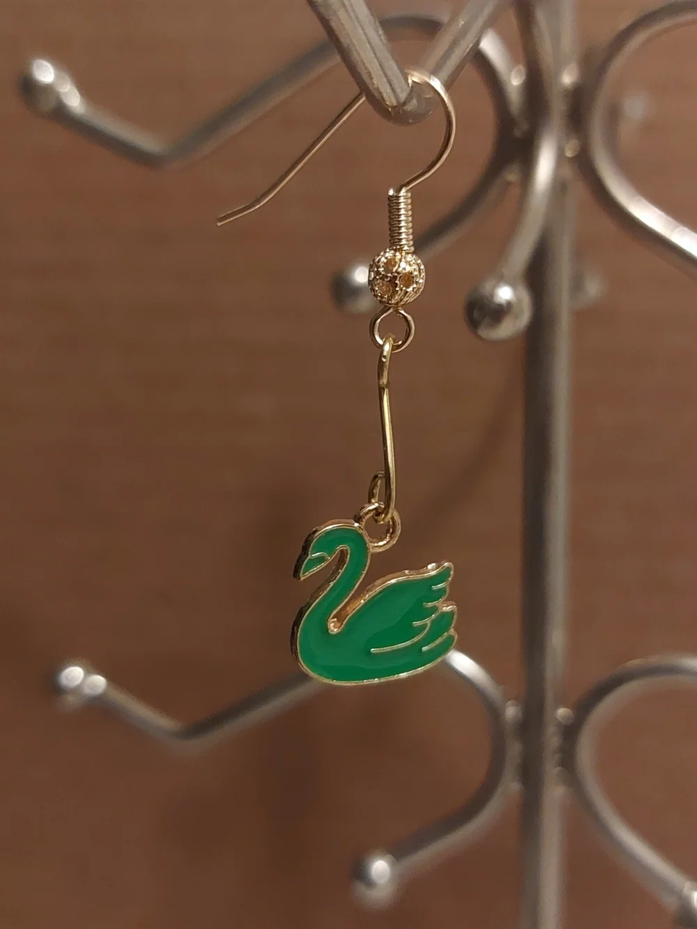 18k Gold-Tone Green Swan Drop Earrings - Unbranded